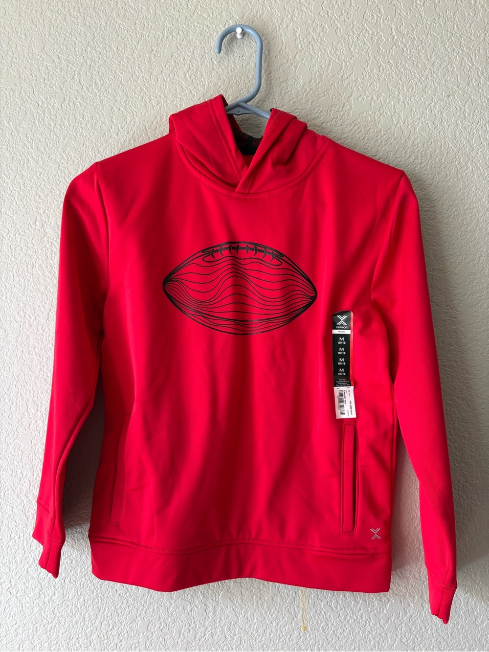 Xersion Red Crewneck Hoodie with Black Football Graphic